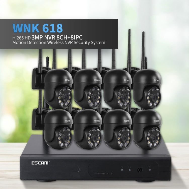 ESCAM WNK618 3.0 Million Pixels 8-channel Wireless Dome Camera HD NVR Security System, Support Motion Detection & Two-way Audio & Full-color Night Vision & TF Card, EU Plug, WNK618 ESCAM WNK618 3.0 Million Pixels 8-channel Wireless Dome Camera HD NVR Security System, Support Motion Detection & Two-way Audio & Full-color Night Vision & TF Card, EU Plug, WNK618